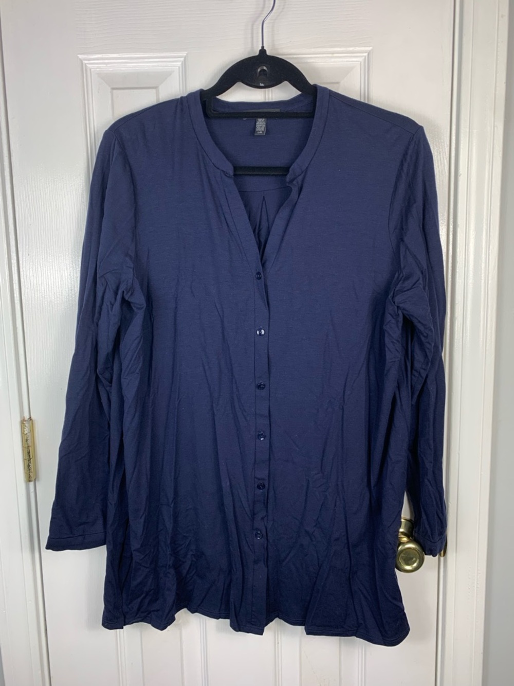 Eileen Fisher Navy Button-Front Long Sleeve Top Size Large